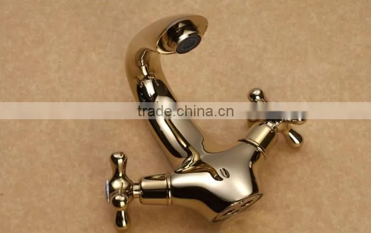 brass dual gold handle basin faucet