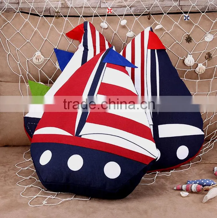 latest design fancy sailing boat cotton fabric cushion handicraft particular pillow made in China