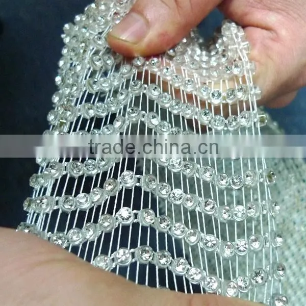 Wholesa Price 18 Rows Stretch Rhinestone Trimming Mesh with Plastic Ribbon,Elastic Crystal Stone Trims Sheet Mesh for Decoration