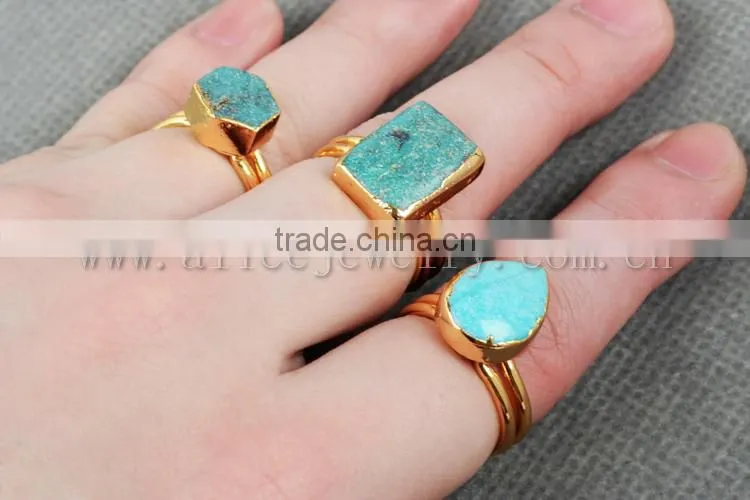 Fashion 18k gold turquoise gemstone jewelry ring, Sleepy beauty turquoise jewellery ring