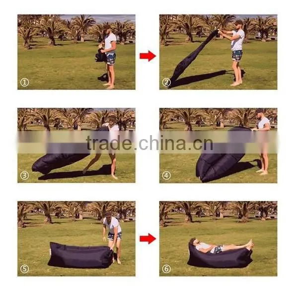 2016 hot sale nylon waterproof inflatable lay's bag banana sleeping lay bag