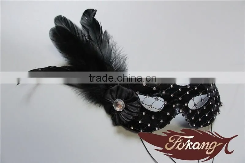 Wholesale Feather Mask Cheap Black Party Mask With Rooster Feather Decoration