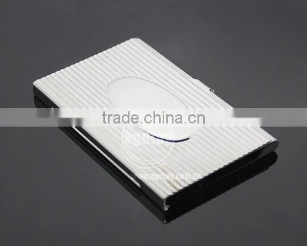 New Arrival High-Grade Name ID Card Box Organizer Lines Emboss Oval Metal Business Card Case Stainless Steel Card Holder