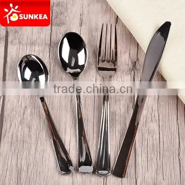 Disposable plastic cutlery set in silver finish