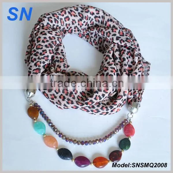 Leopard grain design scarf string of scarf all sorts of color stones