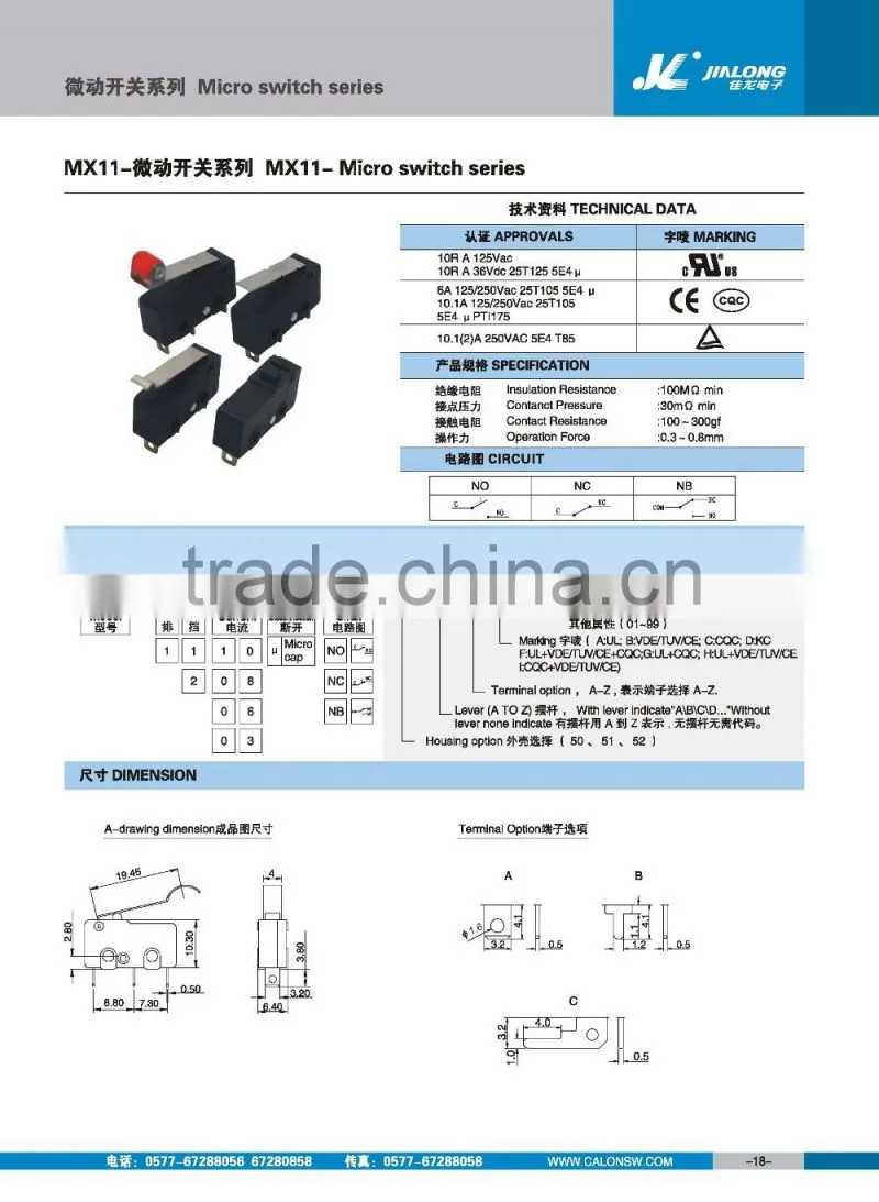 3PINS miniature mini type micro switch snap action LS microswitch 6A 250V AC joystick UL MX11-3Z