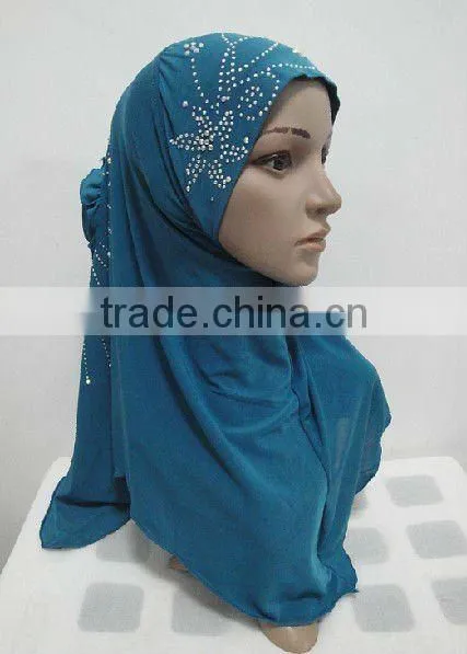 H118 latest rhinestone hijab with flower on back