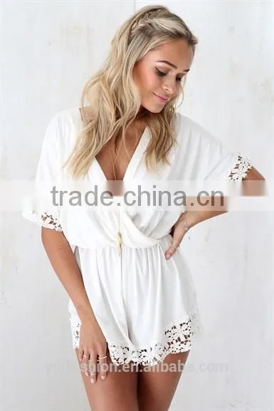 chic Cream Lily Playsuit custom printing one piece jumpsuit sex jumpsuit