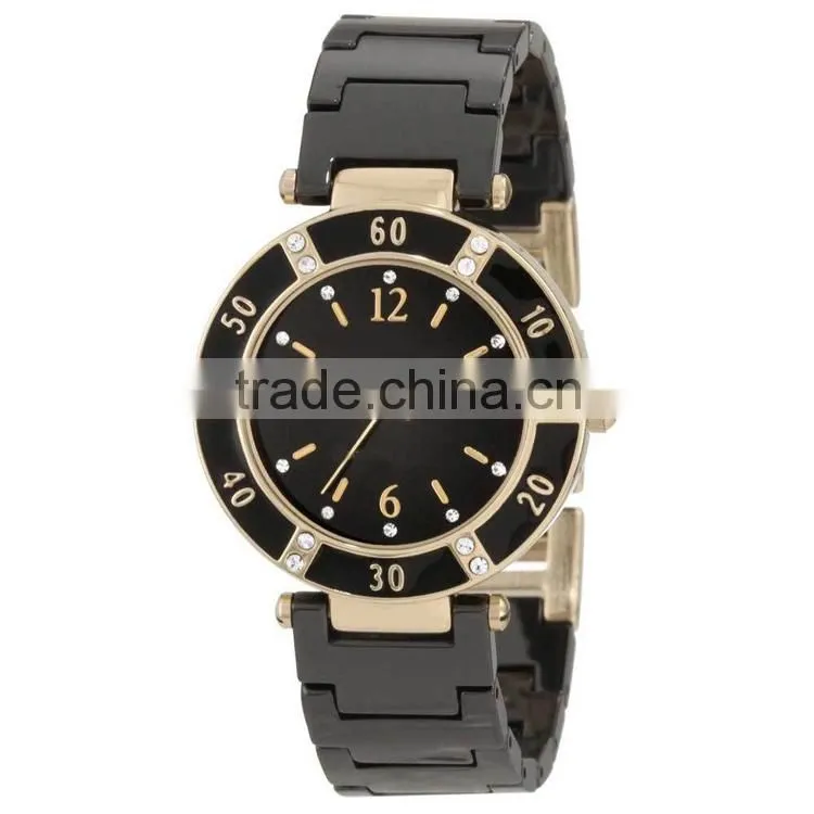 shiny black ceramic 10 ATM water resistant analog quartz sapphire crystal ceramic watch