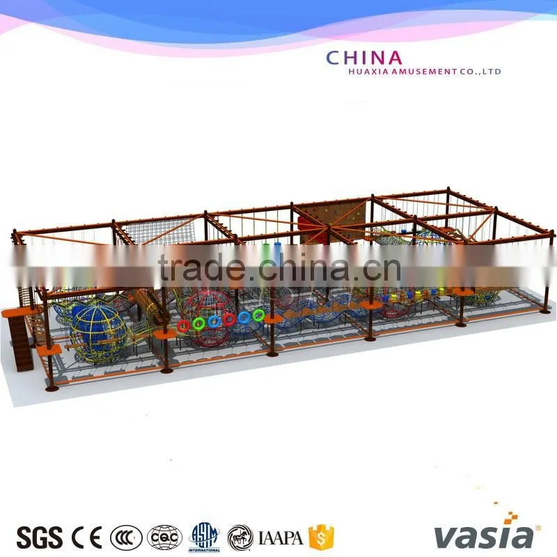 Indoor high adventure play equipment indoor obstcle rope coures with climbing wall