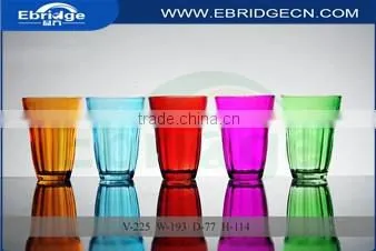 A variety of colored glass water cups