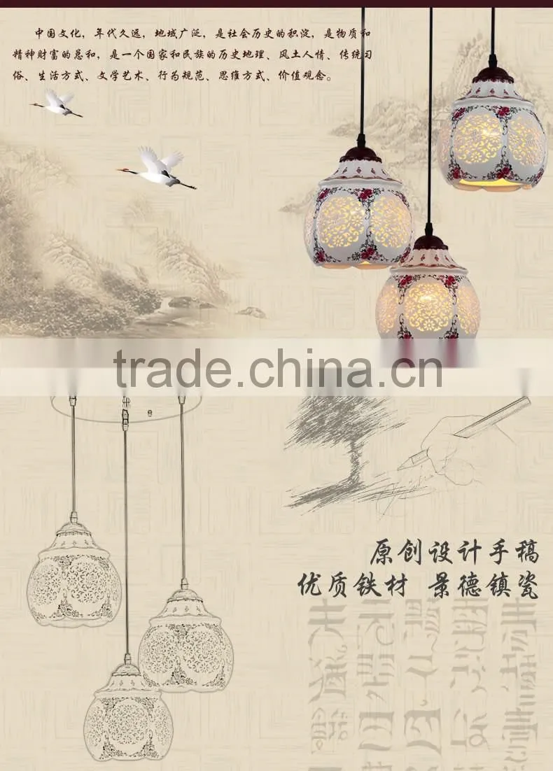 Asian E27 LED Vintage Pendant Light 3 Head Lamp Hanging Chinese Ceramic Loft Coffee Bar Restaurant Kitchen Lights