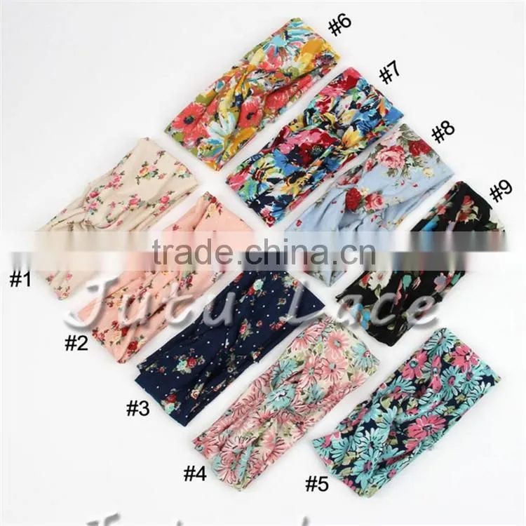 Fancy cotton fabric wide headware - fashion stretch knited headwraps -floral custom printed elastic headbands