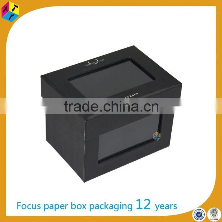 black packaging paper box with transparent cover