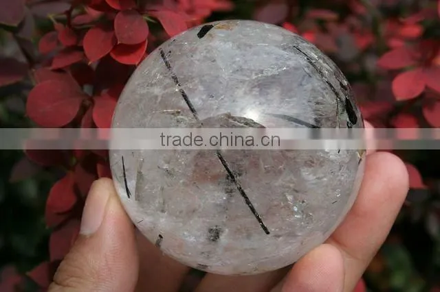 59mm(2.3") black Tourmaline Quartz Sphere, Crystal Ball Language Option French