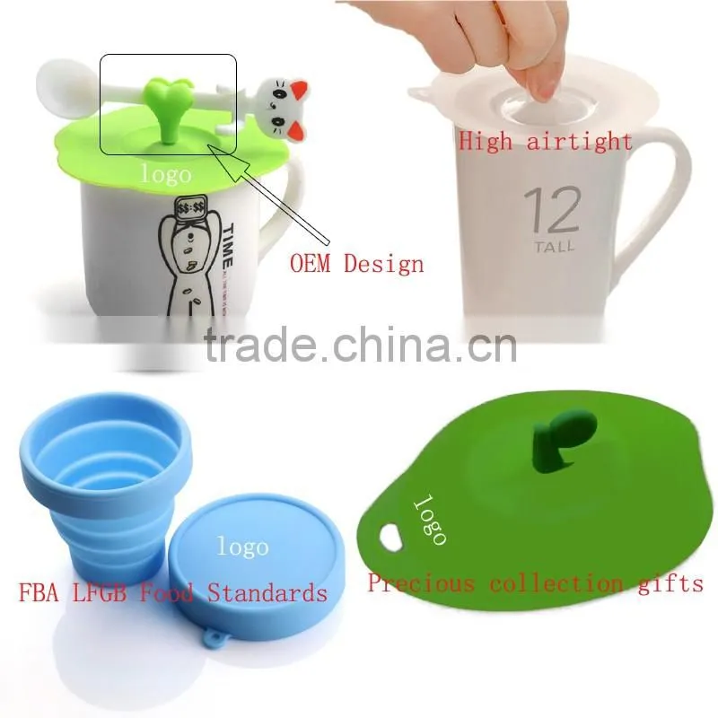 100% Food Grade silicon Cartoon Figures ceramic cup lid