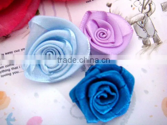 Wholesale Mini Satin Ribbon Rolled Fabric DIY Rose Flowers For Girl Dress