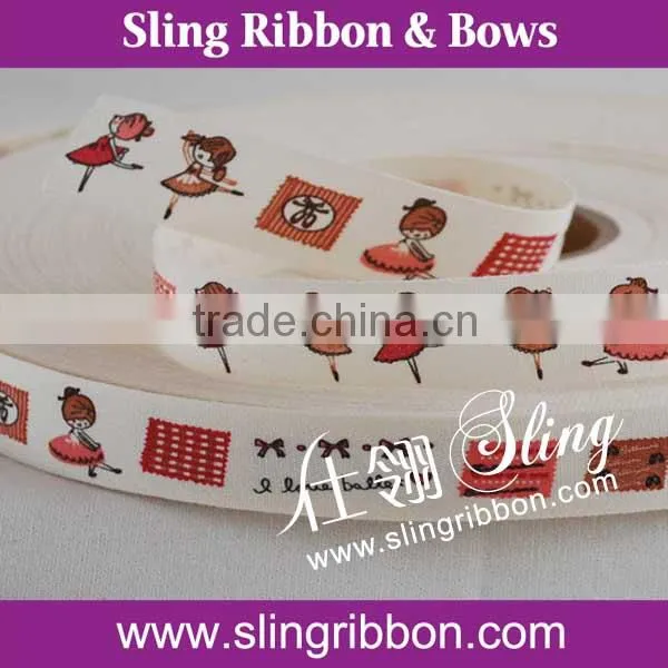 Silk Screen Ink Pinted Baby Girl Cotton Ribbon