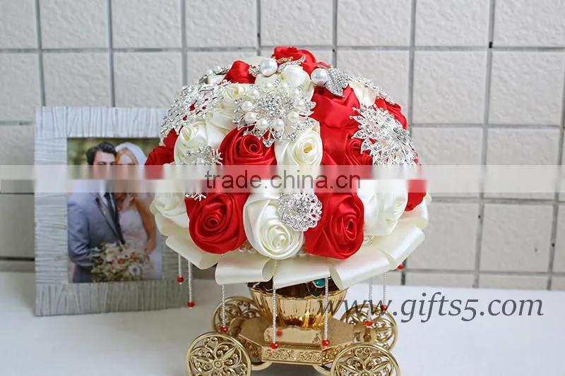 Iridescent Brooch Bouquet Handmade red Jeweled Bouquet