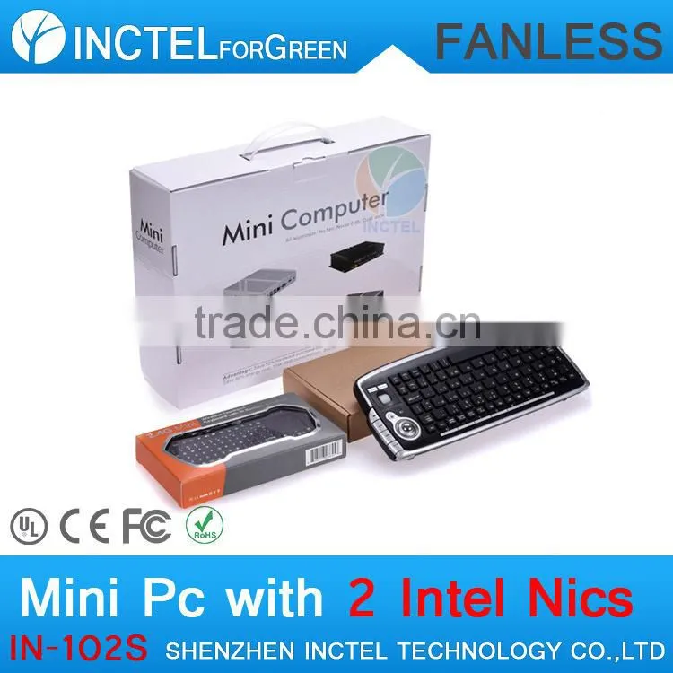 Directx11 fanless mini pc small desktop tiny computer with Intel Celeron C1037U 1.8Ghz 2 LAN USB 3.0 TF SD Card 2G RAM 80G HDD