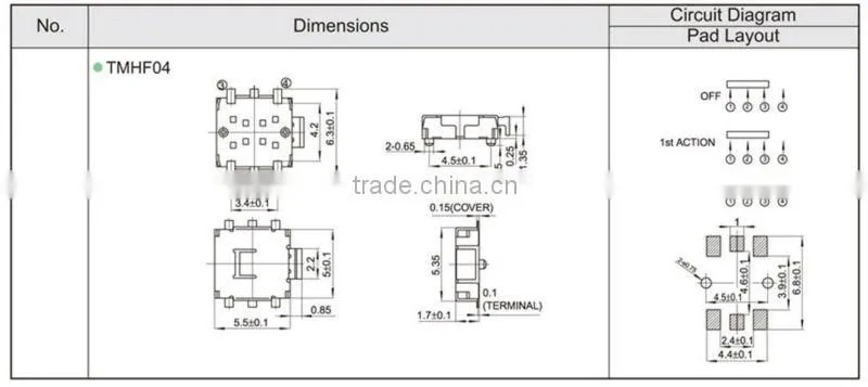 FTMHF04 smd 5X5.5 double action tact push 230v touch switch