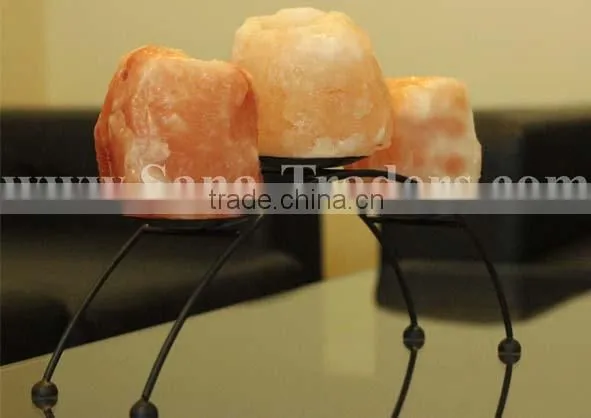Himalayan Natural Rock Salt Tea Light with Iron Stand
