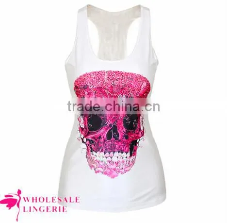 Cheap Pinky Skull Printed Summer white Tank Top BX123 tank top women