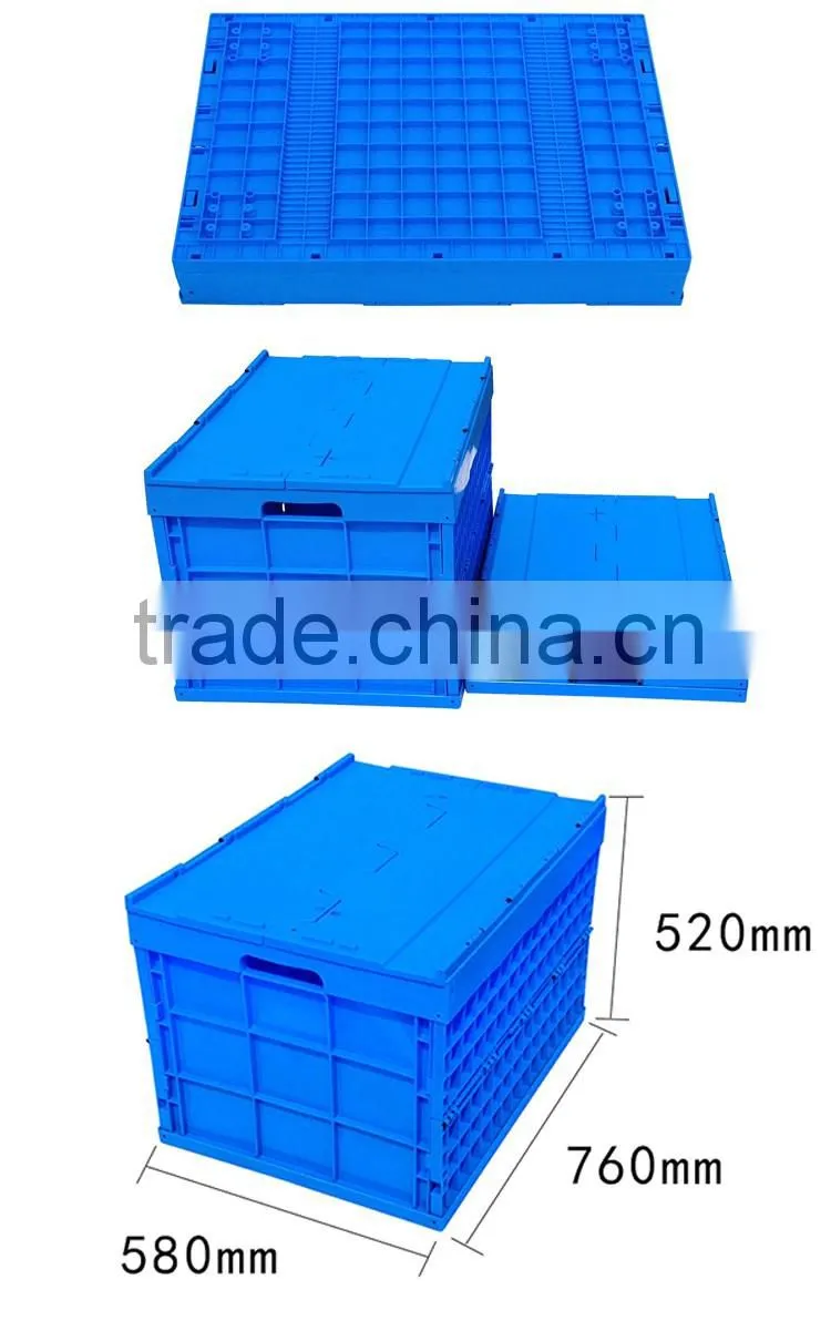 Space saving durable foldable plastic storage large crate with lid