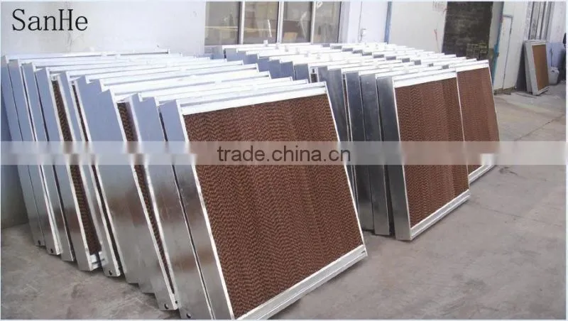Poultry house and greenhouse evaporative cooling pad with frame