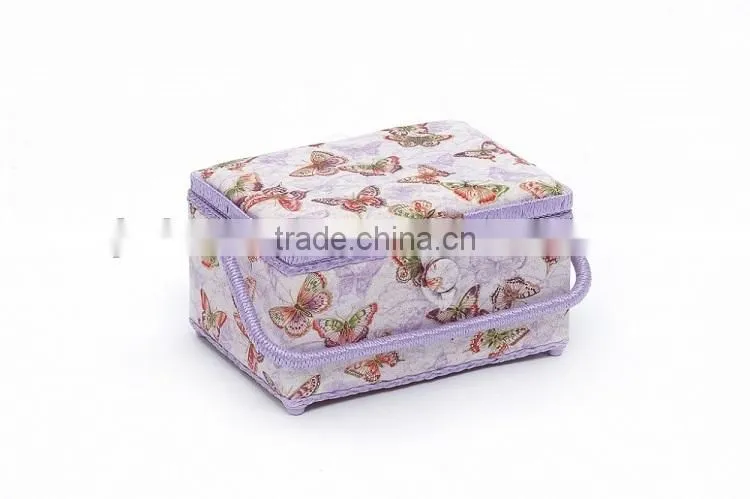 Butterfly Print Wooden Sewing Kit Box w/ Accessories