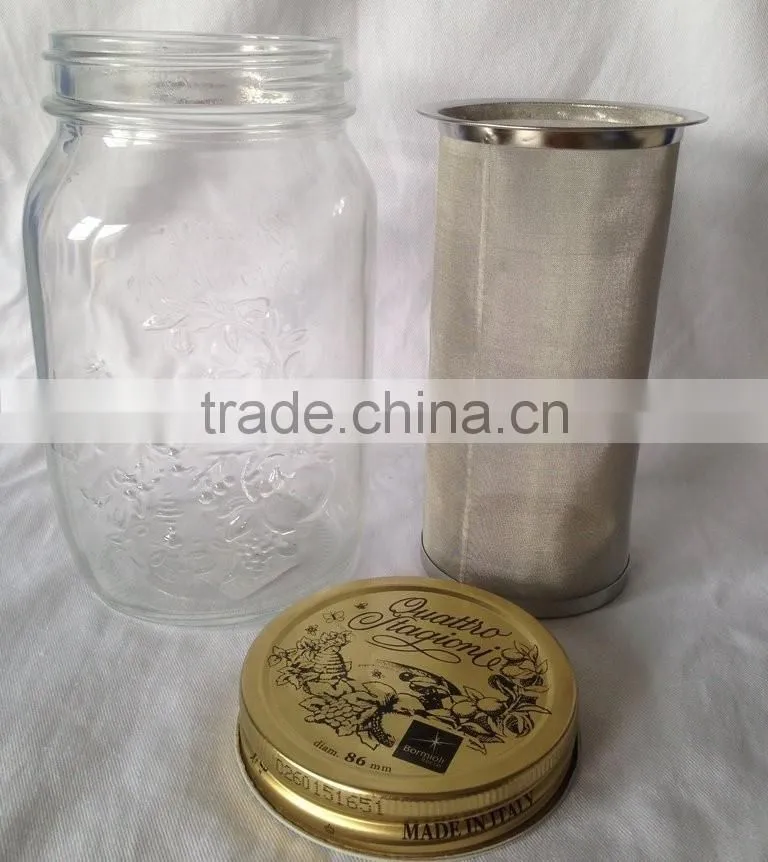 Cold Brew Coffee, Iced Coffee and Iced Tea Maker Infuser, Mason Jar and Stainless Steel Filter