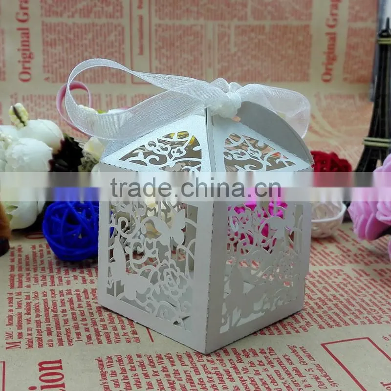 laser cut Customized foldable sweet wedding candy box romantic paper wedding box