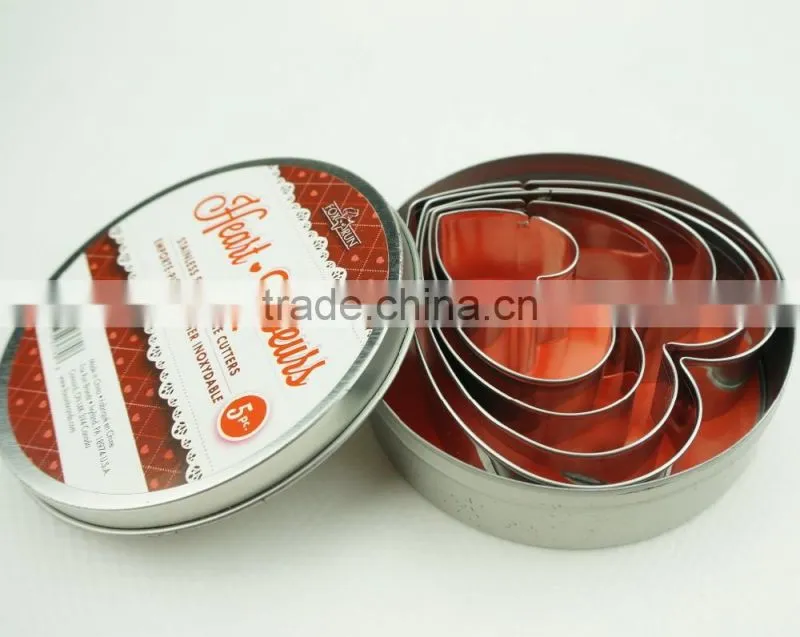 47097 5pcs heart shape stainless steel cookie cutter set