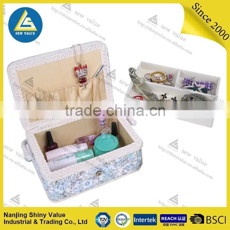 Rural style fabric covered sewing basket made by hand