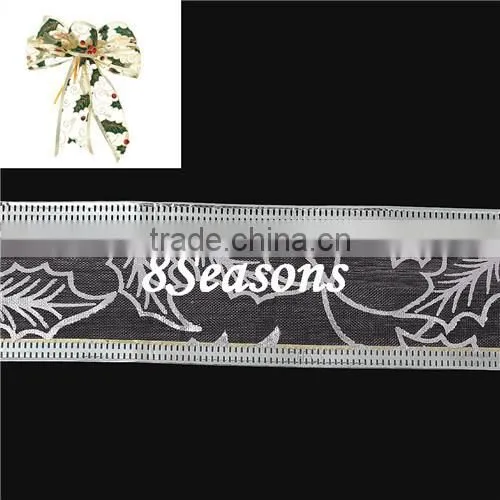 Pink Christmas Pattern Organza Ribbon For Christmas Decoration 3.8cm