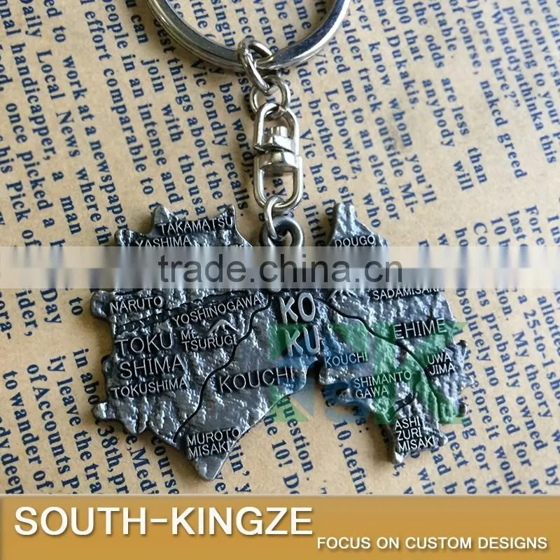 Unique Design Japan Four Islands Map Bronze Color Keychain