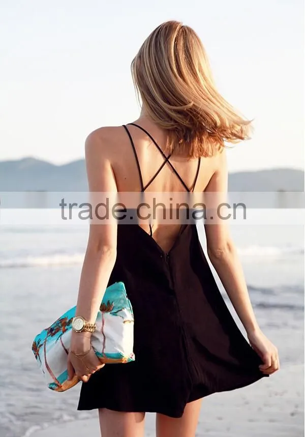 Summer Ladies Sexy Tignt Spaghetti strap Bcakless Mini Party Dress Beach Cocktail Dresses For Women