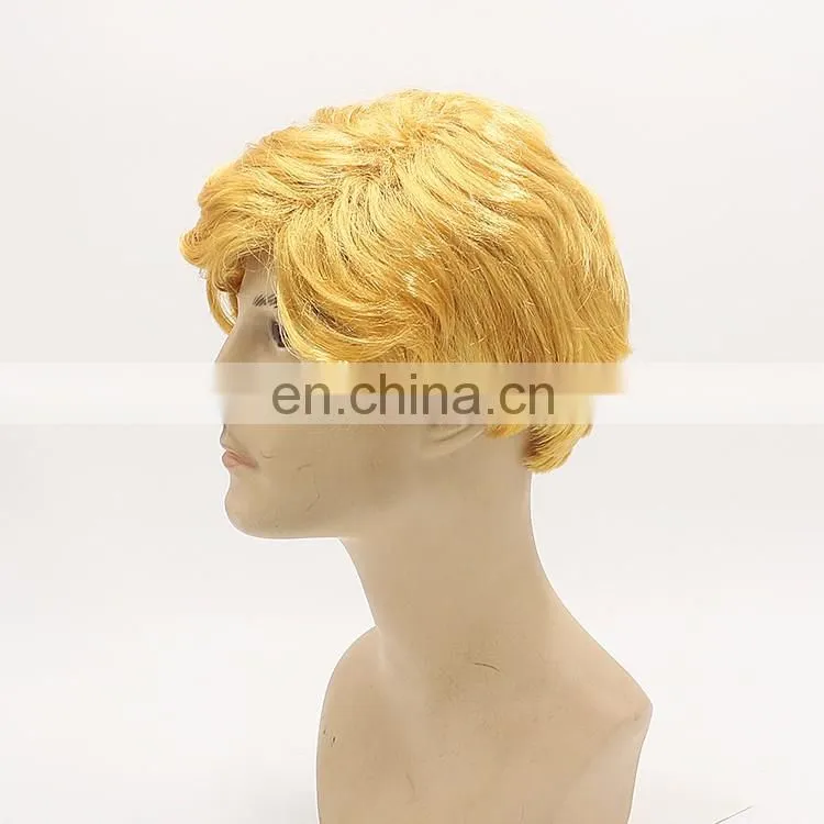 Synthetic Material Golden colour full lace wig,USA President donald trump wig