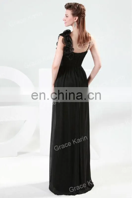 Grace Karin One Shoulder Flower Floor Length Black And Red Evening Dresses CL4448-1