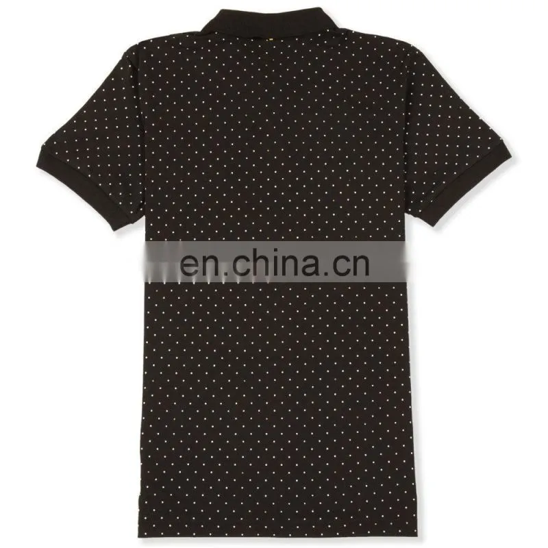 cotton black polo shirts with small white dots printing mens high quality golf sports polo shirts 2015