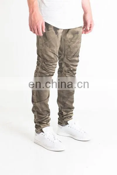 DiZNEW 2019 USA 100% cotton mens jeans skinny fit ribbed ash brown biker denim