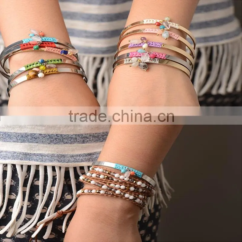 CWB662001 Online jewelry handmade bracelets fashion expandable stainless steel wire bangle with charm