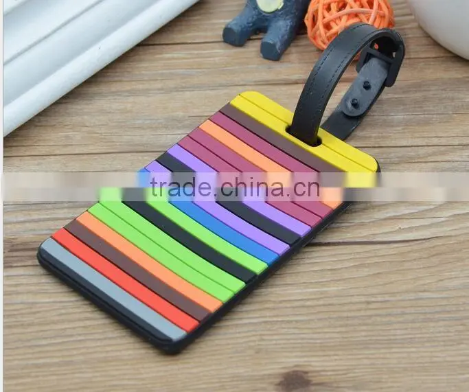 Silicone luggage tag, SGS approved stripe mixed color luggage tag