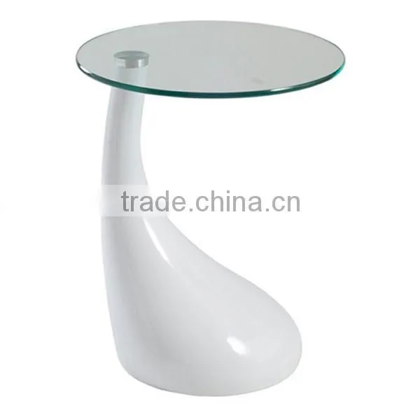 Unique design fiberglass base glass side table teardrop coffee table