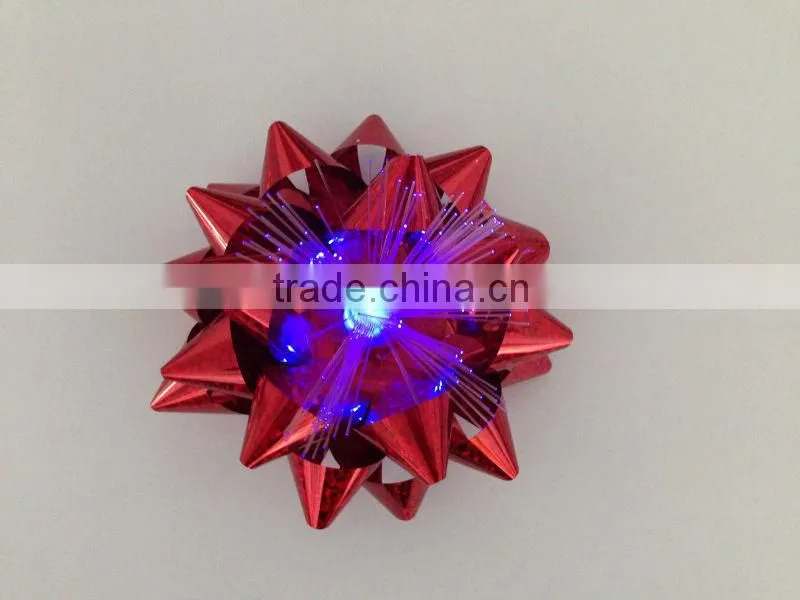 Glitter Ribbon Star Bows and Ribbon Eggs Package with PVC box/2.5 inch Pink LED Lighting Star Bow for Christmas/party Decoration