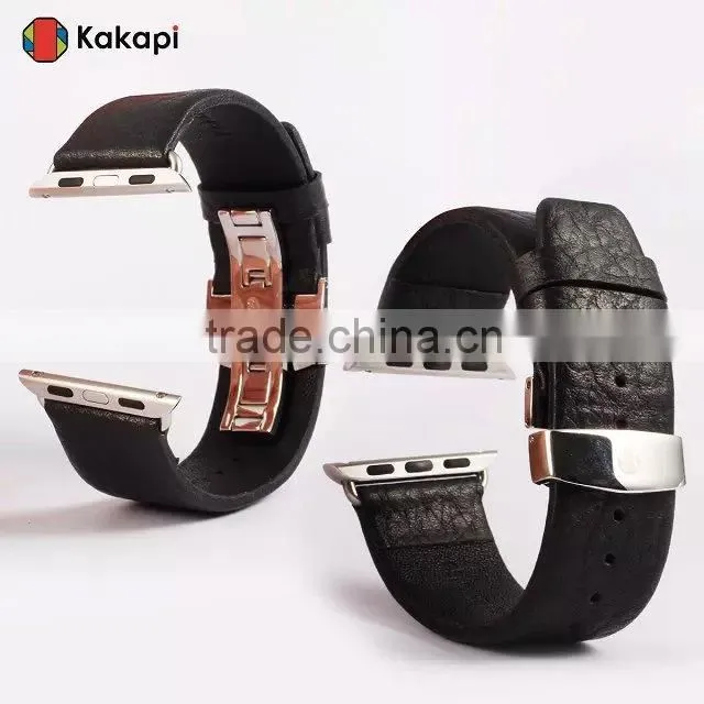 Kakapi Double Buckle Genuine Leather Watch Band Wrist Strap With Watchband Converter For 42MM Apple Watch MT-3914
