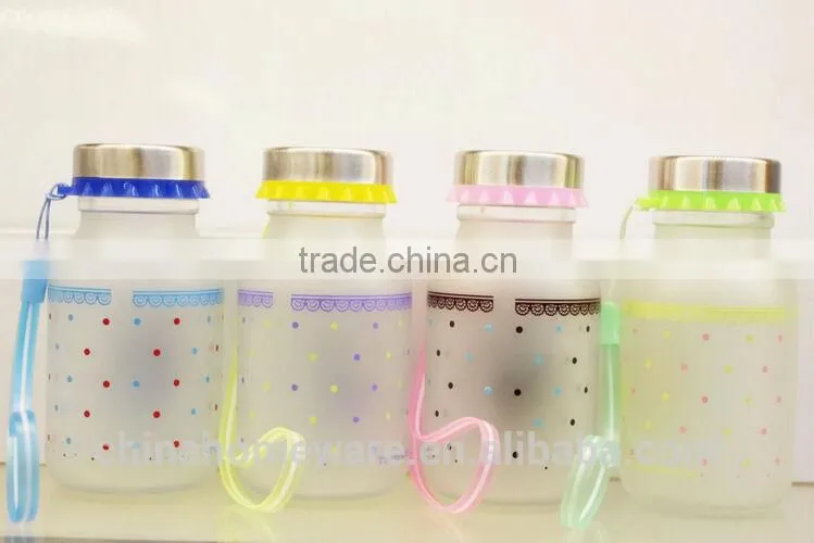 2014year wholesale sealing up lovely mustache water frosted glass bottle student carrying bottles