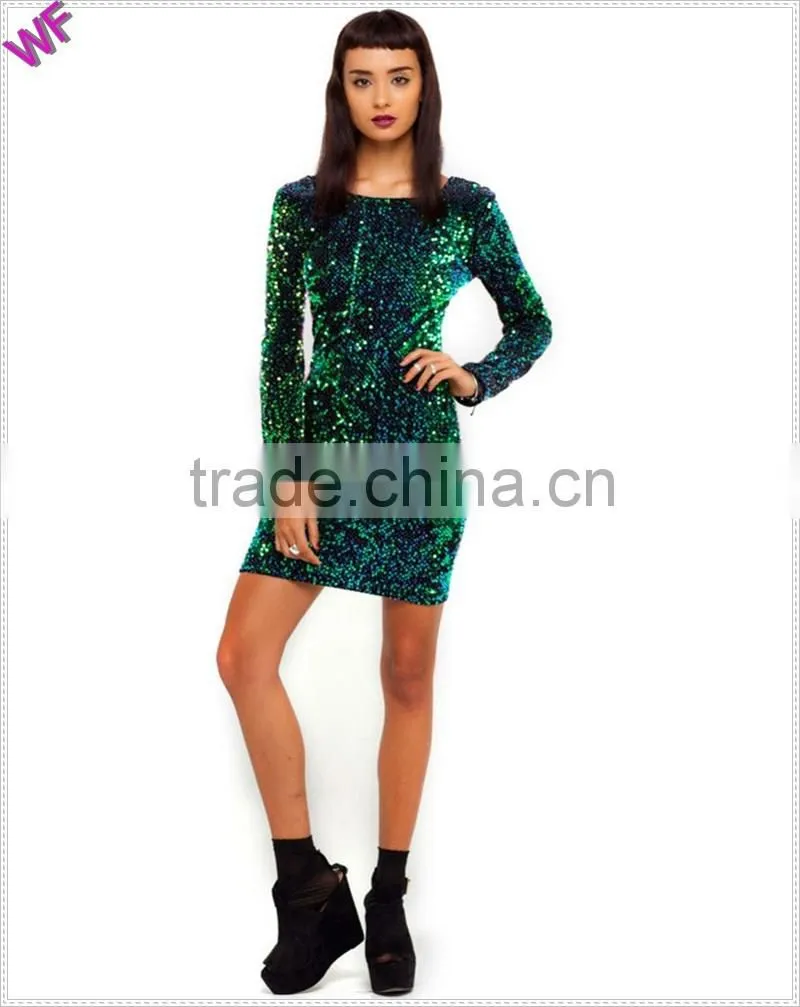 Deep V neck Green Sequin dress evening sequins beaded dresses