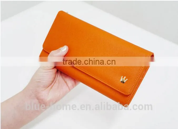 Hot selling 2015 korean design long crown wallet Hand purse wristyle women pink evening wallets
