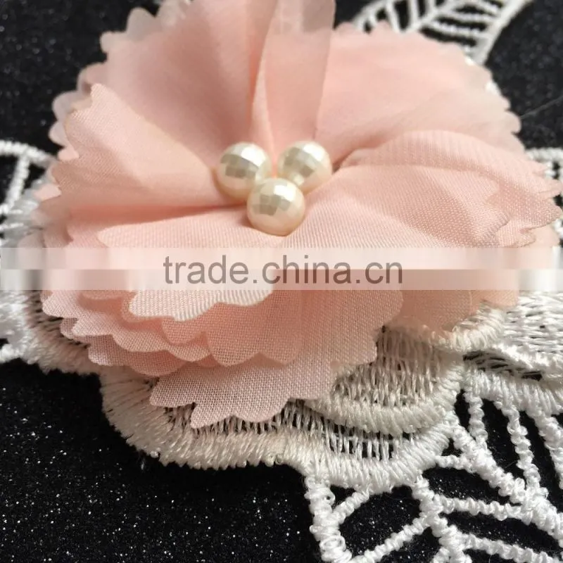 Chiffon Flower Applique With Lace,Crochet Flower Patches For Dress